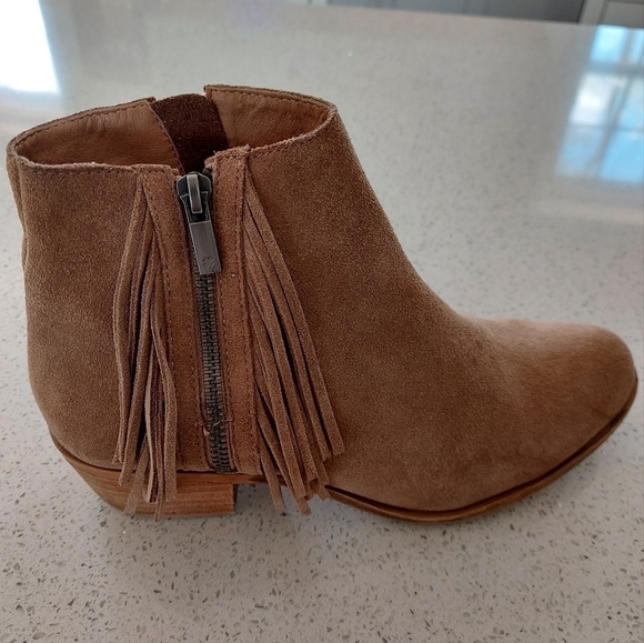Lucky Brand Fringe Bootie Brown Tan Suede Beeliner Boot Double Zipper Boot Sz 7 - Picture 2 of 16